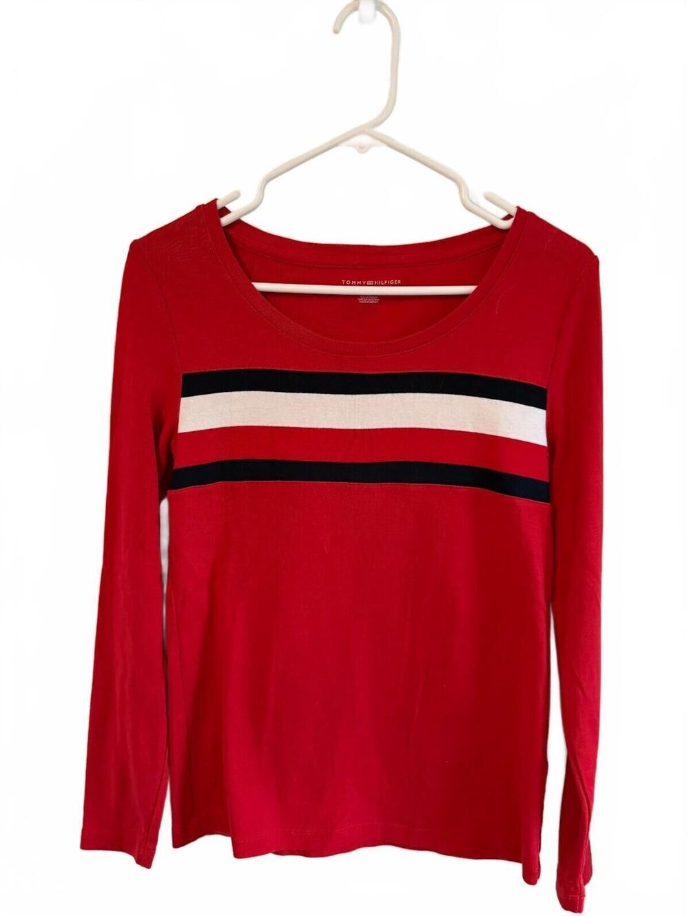 Tommy Hilfiger Stripe Long Sleeve Top Red Preppy Coastal Grandmacore M